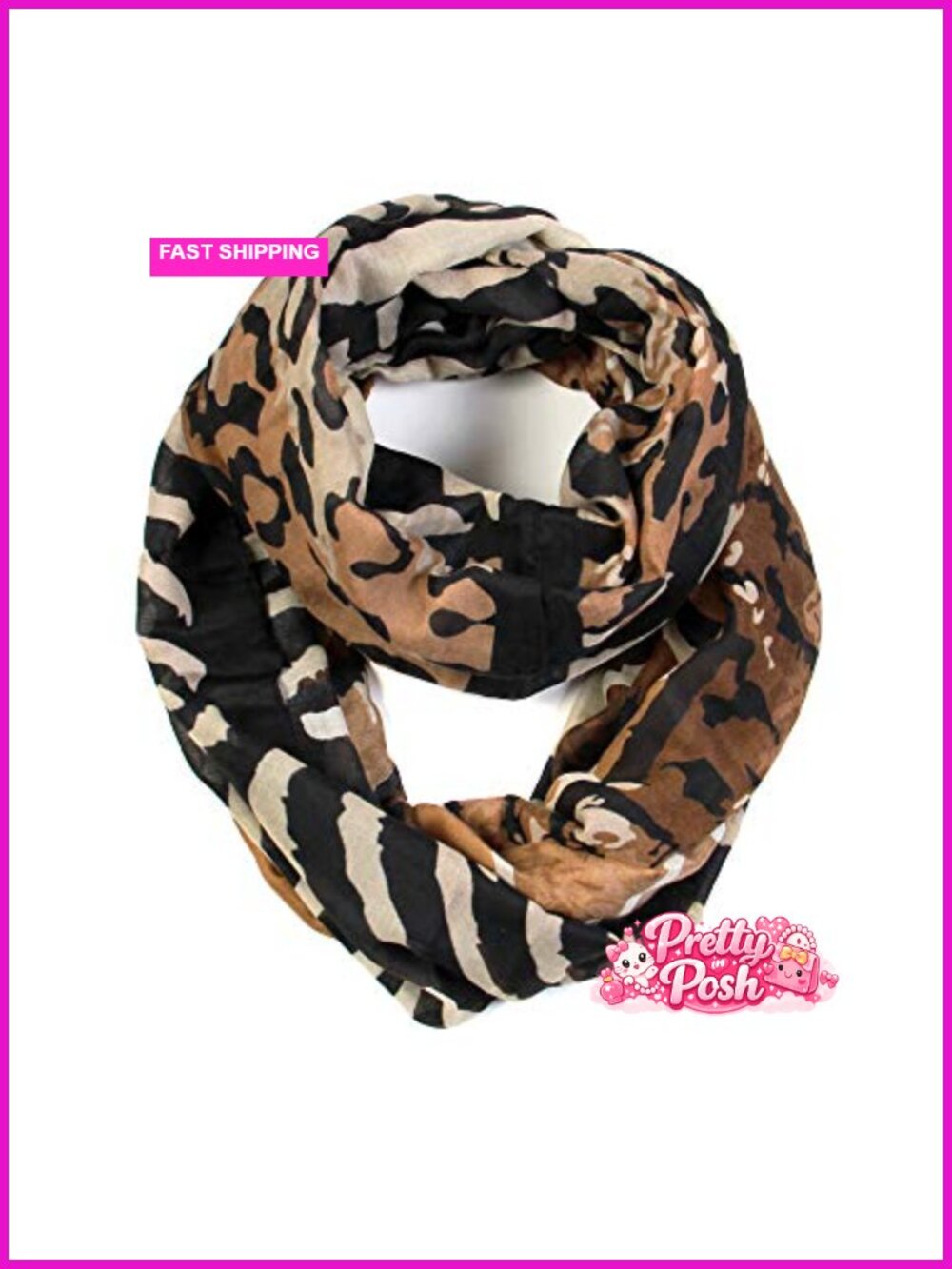 100% Polyester Leopard Animal Print Infinity Loop Scarf Lightweight